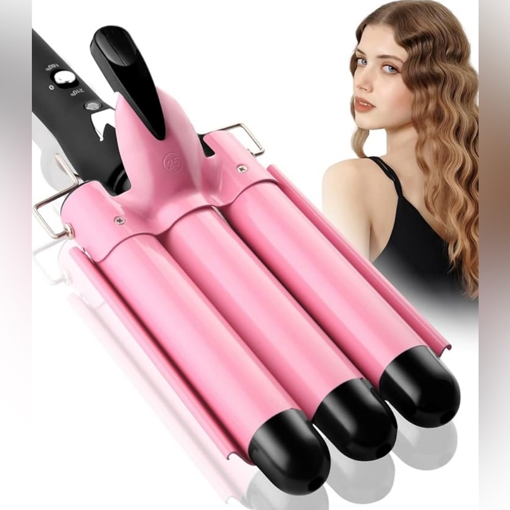 Pink 3-Barrel Triple Waver Hair Curler - Women Hair Styling